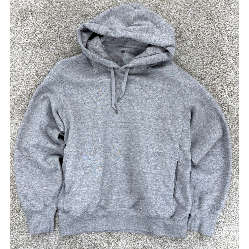 Uniqlo Sweat Pullover Hoodie Mens Medium Heather Gray 100% Cotton Terry Fleece